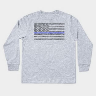 Thin Blue Line US Flag  faded Kids Long Sleeve T-Shirt